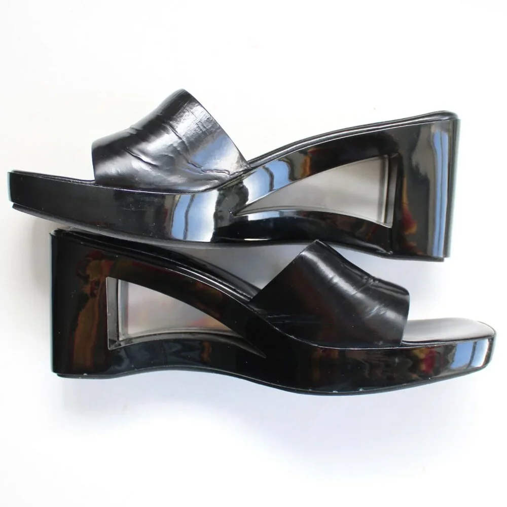 Via Spiga Black Acrylic Lucite Platform Wedge Cut-Out Heel Sandals Size 8.5 - Picture 6 of 8